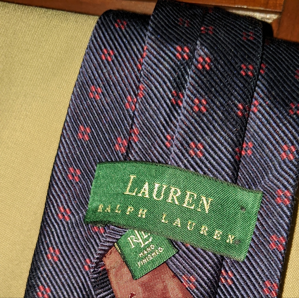 Silk Tie. Lauren Ralph Lauren. Blue / Red. Hand Finished.